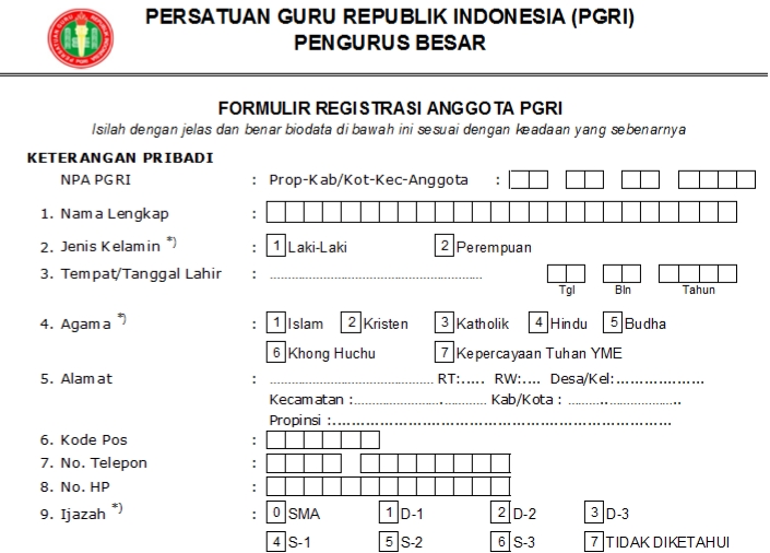 Pendaftaran PGRI Iwur - Persatuan Guru Republik Indonesia Cabang Iwur